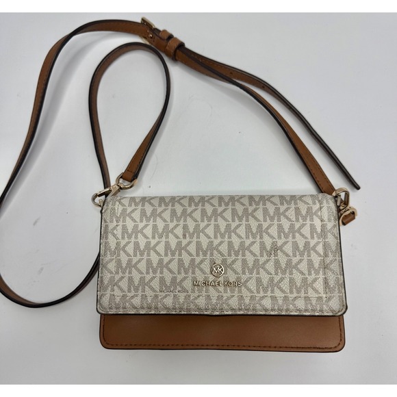 Michael Kors Jet Set Logo Print Leather Convertible Wallet Crossbody Bag